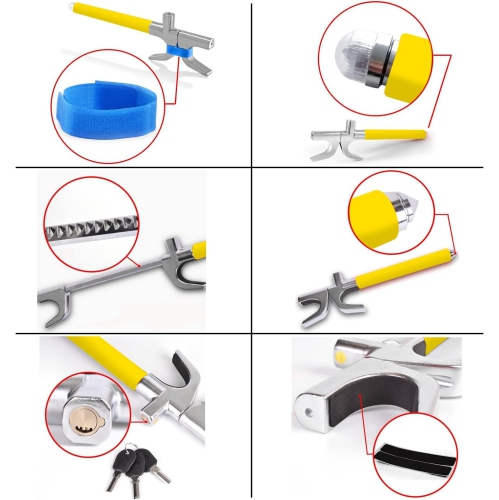 Steering Wheel Lock for Cars,Wheel Lock,Vehicle Anti-Theft Lock,Adjustable Length Clamp Double Hook Universal Fit Emergency Hammer Window Breaker