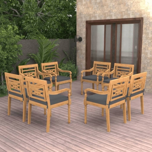 Chaises en Batavia vidaXL 8 pièces avec coussins bois de teck massif