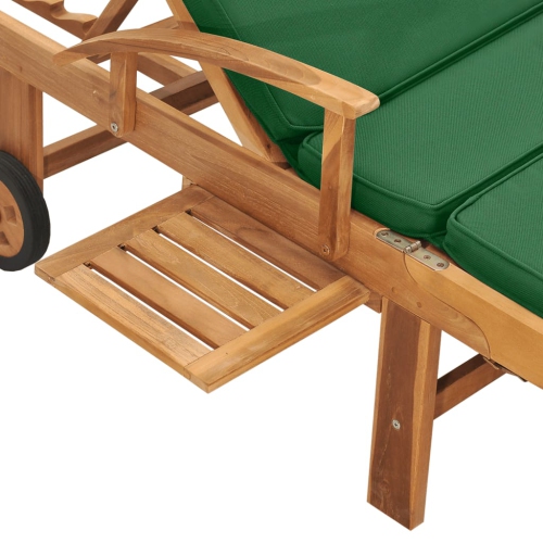 vidaXL Sun Lounger with Cushion Solid Teak Wood Green
