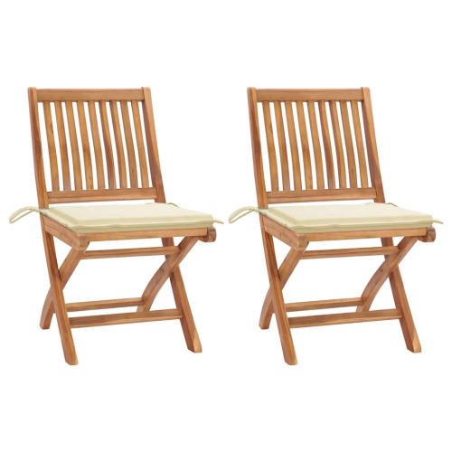 VIDAXL  Garden Chairs 2 PCs With Cream Cushions Solid Teak Wood