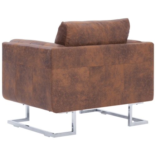 vidaXL Cube Armchair Brown Faux Suede Leather