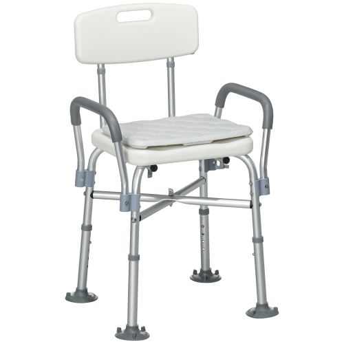 HOMCOM Adjustable Medical Shower Chair with Back, Bathtub Bench Bath Seat  with Padded Arms, Non Slip Tub Safety for Disabled, Seniors, Elderly 