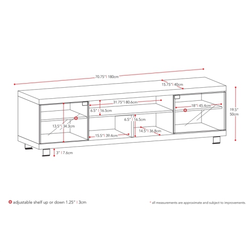 Très grand meuble en bois noir de 71 po Holland Ravenwood de CorLiving pour téléviseur de 85 po ou moins