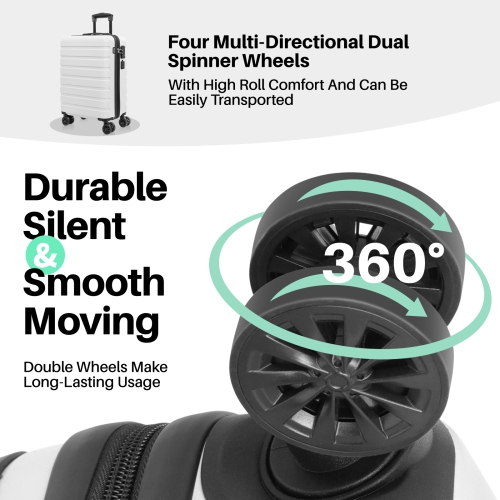 CoolHut Carry on Luggage PC ABS Hardside Luggage with 4 Universal Wheels TSA Lock Suitcase 20 Inch USB