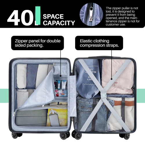 CoolHut Carry on Luggage PC ABS Hardside Luggage with 4 Universal Wheels TSA Lock Suitcase 20 Inch USB