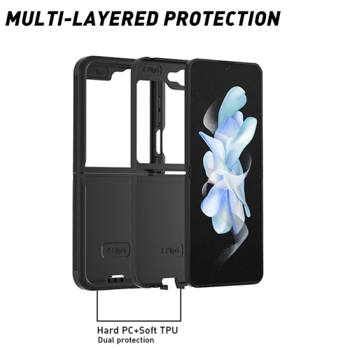 XCRS – Étui de protection robuste pour Galaxy Z Flip 5 5G de Samsung, antichoc, polycarbonate + TPUR, trois couches de matériau, noir