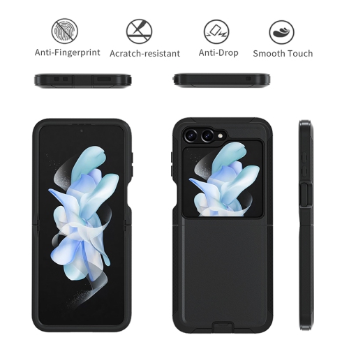 XCRS – Étui de protection robuste pour Galaxy Z Flip 5 5G de Samsung, antichoc, polycarbonate + TPUR, trois couches de matériau, noir
