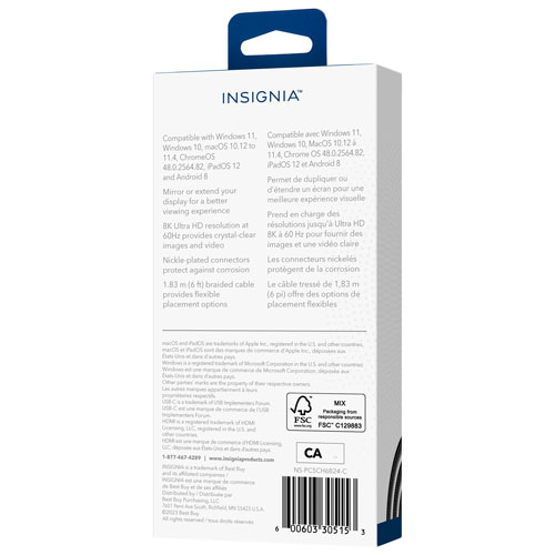 Insignia 1.8m Braided USB-C to 8K Ultra HD HDMI Cable (NS-PC5CH6B24-C)