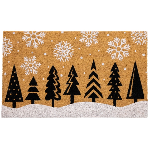 NORTHLIGHT  Trees And Snowflakes Natural Coir Christmas Outdoor Doormat 18" X 30"