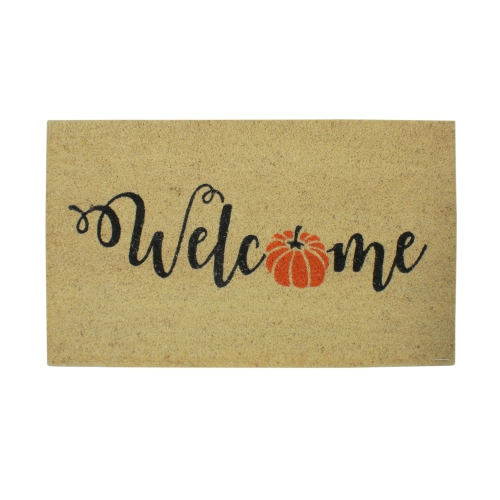 NORTHLIGHT  Pumpkin "welcome" Fall Harvest Outdoor Doormat 18" X 30" In Orange