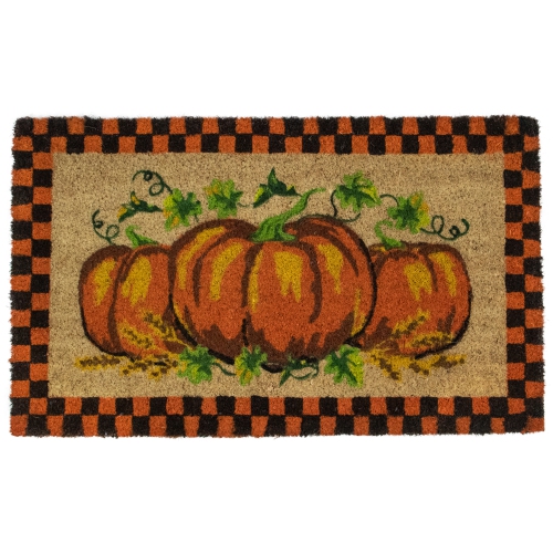 NORTHLIGHT  Checkered Fall Harvest Pumpkin Doormat 18" X 30"