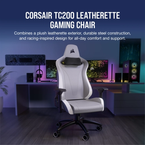 Fauteuil de jeu en similicuir Corsair TC200, gris/blanc