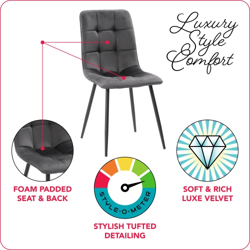 CorLiving Nash Velvet Side Chair With Black Legs, Black