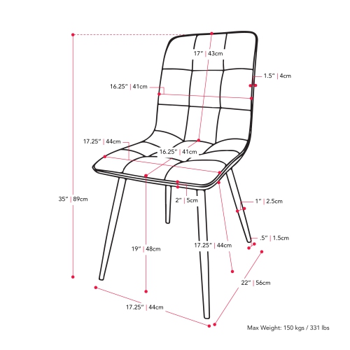 CorLiving Nash Velvet Side Chair With Black Legs, Black