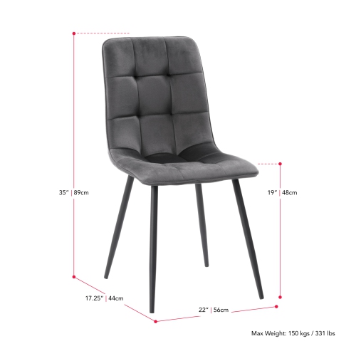 CorLiving Nash Velvet Side Chair With Black Legs, Black