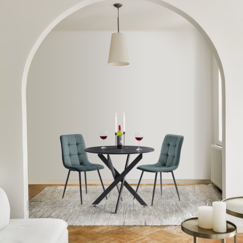 CorLiving Nash Velvet Side Chair With Black Legs, Black