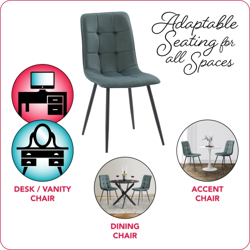 CorLiving Nash Velvet Side Chair With Black Legs, Black