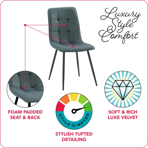 CorLiving Nash Velvet Side Chair With Black Legs, Black