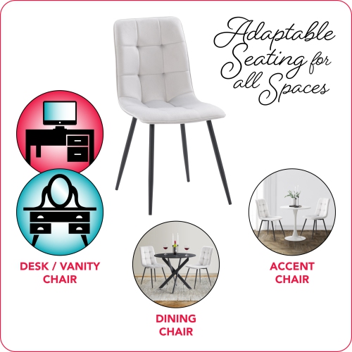 CorLiving Nash Velvet Side Chair With Black Legs, Light Grey