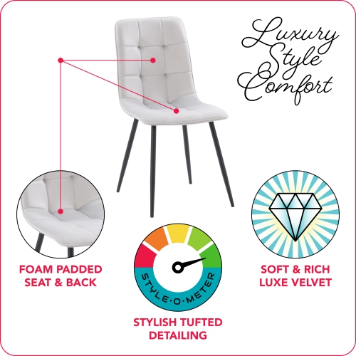 CorLiving Nash Velvet Side Chair With Black Legs, Light Grey