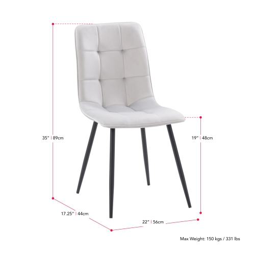 CorLiving Nash Velvet Side Chair With Black Legs, Light Grey