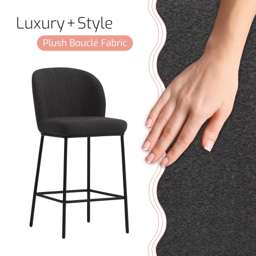 CorLiving Luxury Boucle Bar Stools, Set of 2