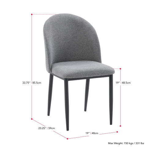 CorLiving Nash Side Chair With Black Legs, Grey