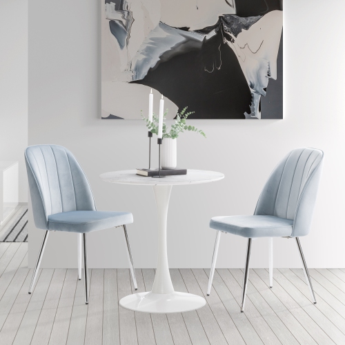 CorLiving Nash Velvet Channel Tufted Side Chair, Blue