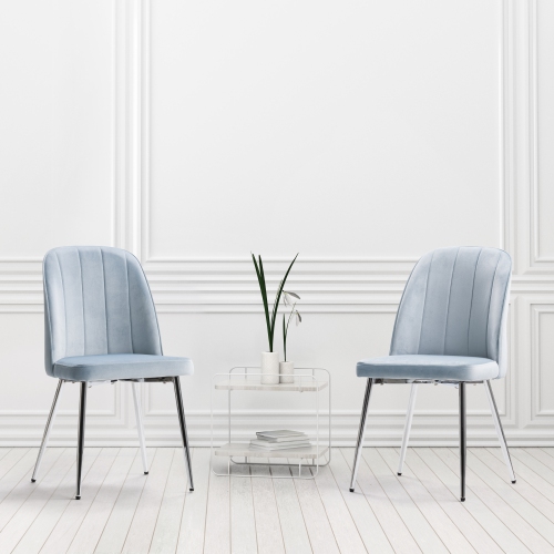 CorLiving Nash Velvet Channel Tufted Side Chair, Blue