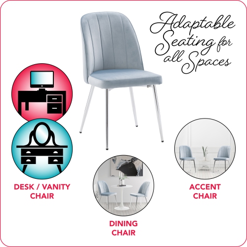 CorLiving Nash Velvet Channel Tufted Side Chair, Blue