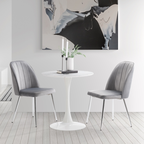 CorLiving Nash Velvet Channel Tufted Side Chair, Dark Grey