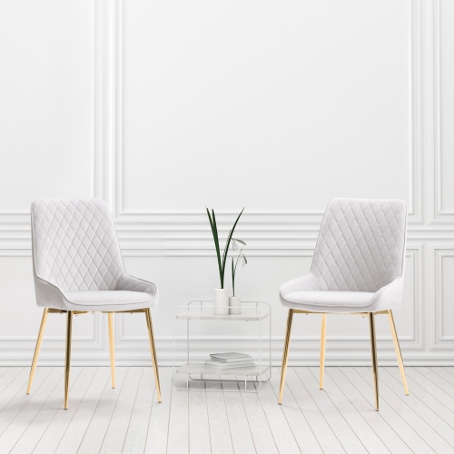 CorLiving Nash Velvet Diamond Tufted Side Chair, Light Grey