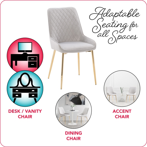 CorLiving Nash Velvet Diamond Tufted Side Chair, Light Grey