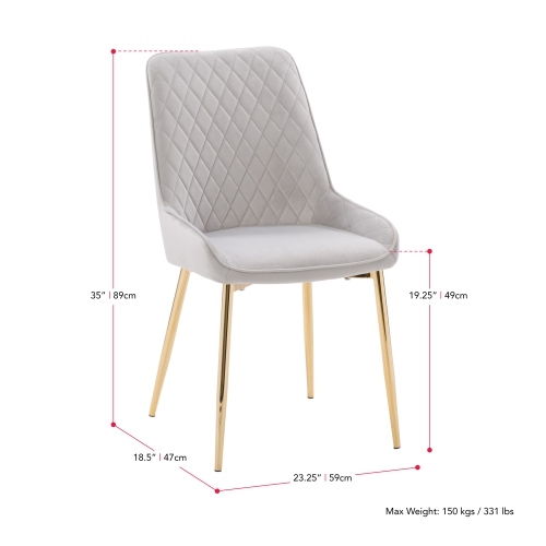 CorLiving Nash Velvet Diamond Tufted Side Chair, Light Grey