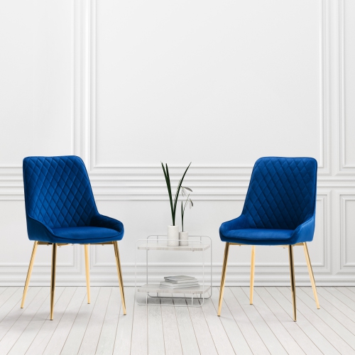 CorLiving Nash Velvet Diamond Tufted Side Chair, Navy Blue