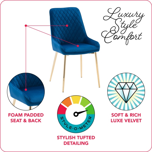 CorLiving Nash Velvet Diamond Tufted Side Chair, Navy Blue