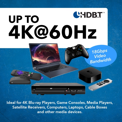 4x4 HDMI Extender With HDBaseT Over CAT5e/6/7 Upto 400 Ft - IR Control & EDID Management