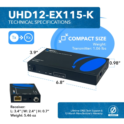 OREI 4K Ultra HD 1x2 HDMI Extender Splitter Over CAT6/7 Up To 115 Ft -EDID