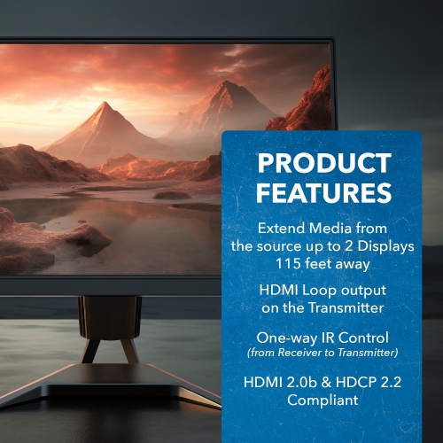 OREI 4K Ultra HD 1x2 HDMI Extender Splitter Over CAT6/7 Up To 115 Ft -EDID