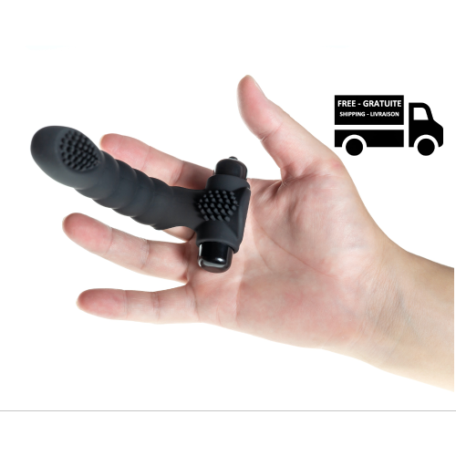 Stimula Finger – The Ultimate Waterproof Ribbed Finger Vibrating Massager Vibrator Sleeve – Delivered in Discreet Packaging - Black