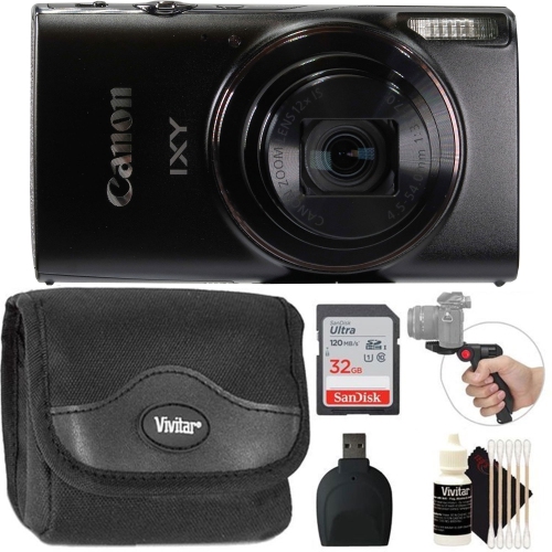 Canon Powershot IXY 650/ELPH 360 Digital Camera Black with 32GB Accessory  Bundle