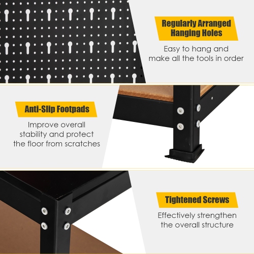 Costway Tool Storage Workbench 4 Shelf Multipurpose Garage Worktable w/Peg Board Hook Kit