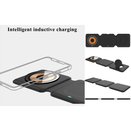 TUTT 3 in 1 Wireless Magnetic Foldable Charger Station Compatible with iPhone AirPods iWatch Galaxy etc + 30W Adapter Included | Support de Station