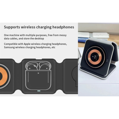 TUTT 3 in 1 Wireless Magnetic Foldable Charger Station Compatible with iPhone AirPods iWatch Galaxy etc + 30W Adapter Included | Support de Station