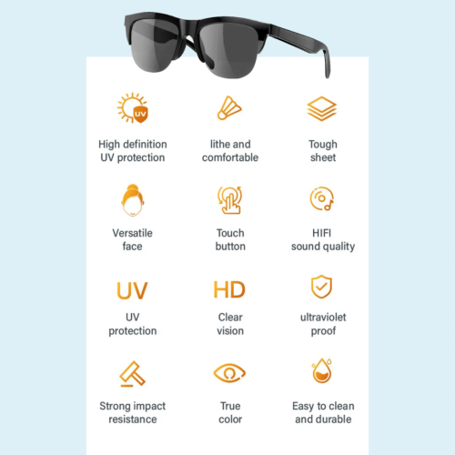TUTT F6 Bluetooth Smart Sunglasses | Microphone | TR90 Frame | HD UV Protection Wireless Call & Music | Anti Blue Ray | Touch Control | Blue Ray Test