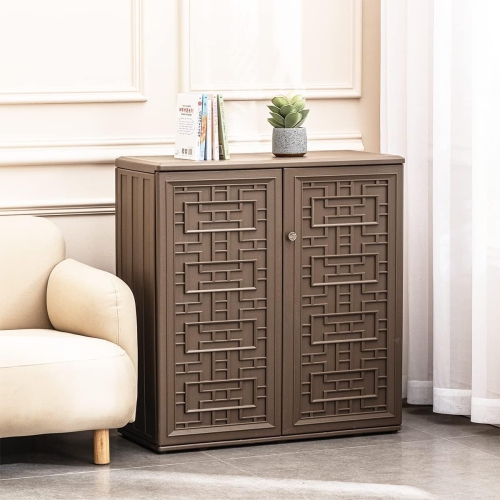 Horti Cubic Resin Storage Cabinet with Doors and 1 Shelf, Indoor & Outdoor Deck Box Waterproof for Patio Furniture Cushions, Garden Tools, Pool Tools