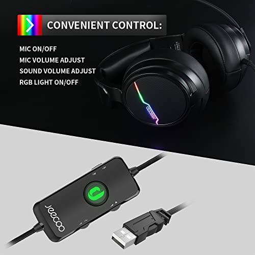USB Pro Gaming Headset for PC 7.1 Surround Sound Headphones with Noise Cancelling MicrophoneMemory Foam Ear Pads RGB Lights for Laptops