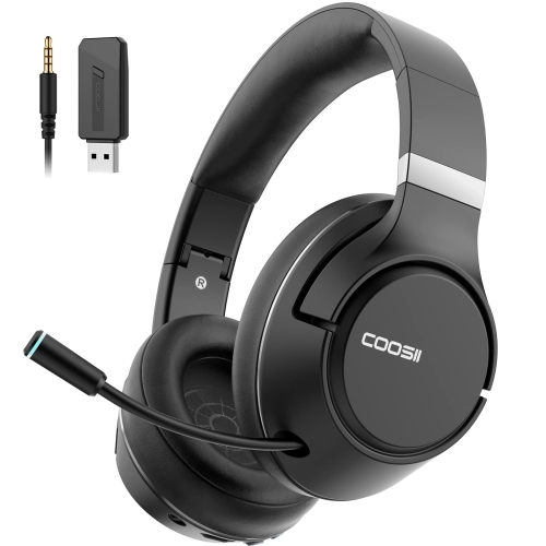 COOSII Wireless Headphones with Microphone, 40H Playtime Bluetooth Over Ear Headset with Retractable Mic, USB Dongle