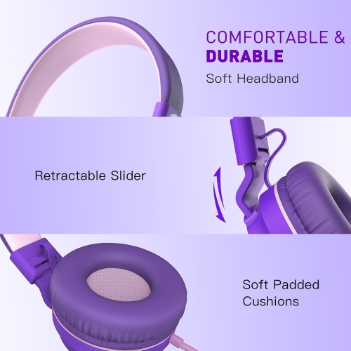 Rockpapa 950 Wired Headphones for Kids Girls Boys for School Classroom with Microphone, On-Ear Foldable