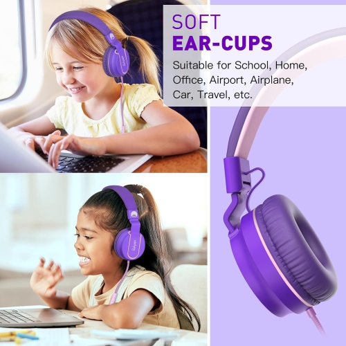 Rockpapa 950 Wired Headphones for Kids Girls Boys for School Classroom with Microphone, On-Ear Foldable